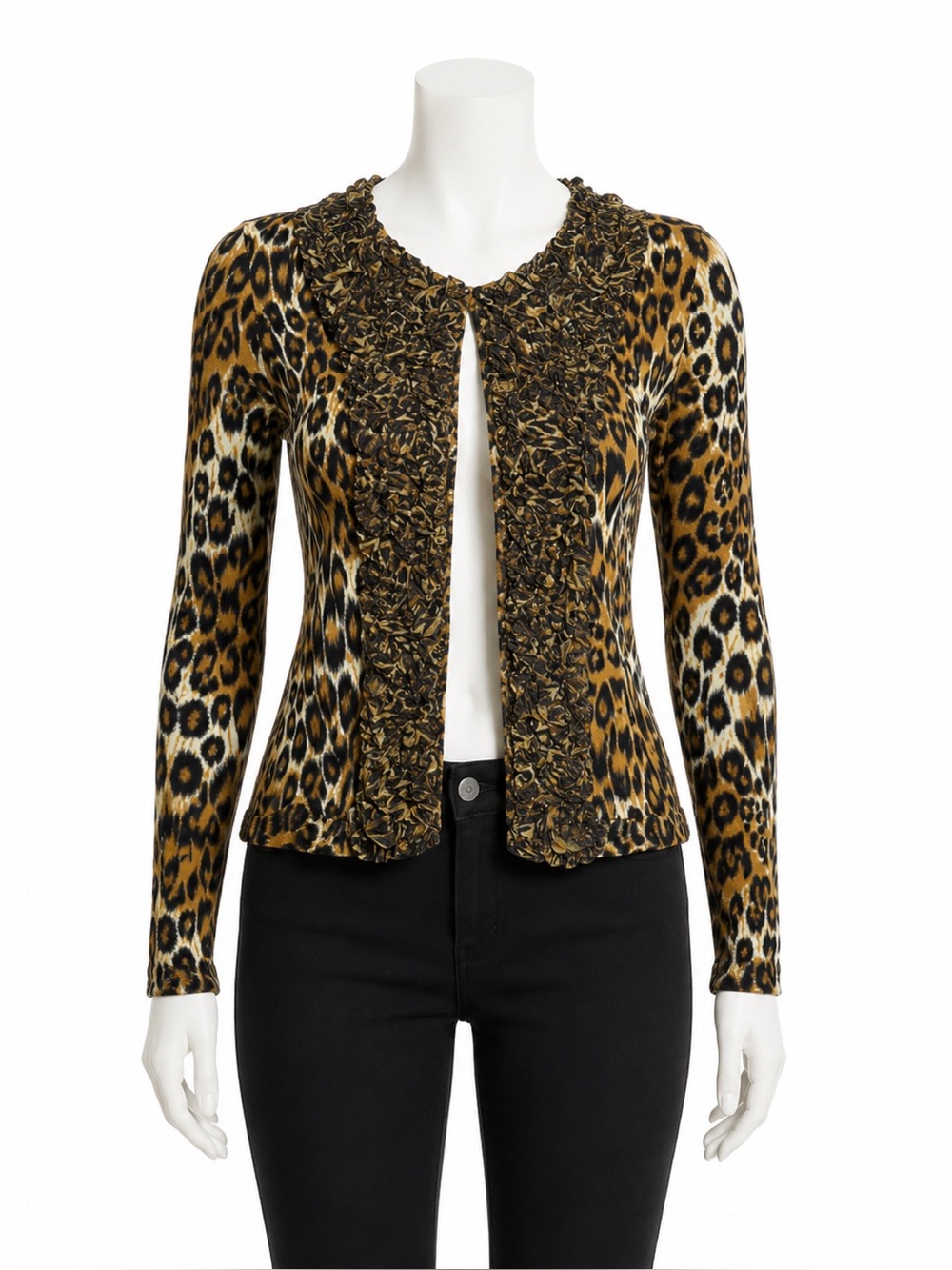 Vintage BEREK by Takako Sakon Leopard Rosette Cardigan Size S Y2K Art to Wear